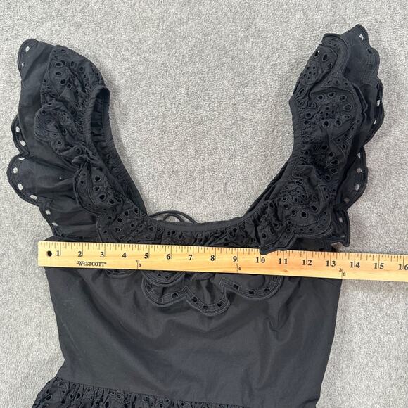 Express Off Shoulder Eyelet Ruffle Tank Top Size X-Small Black Open Back Tie - Picture 5 of 8